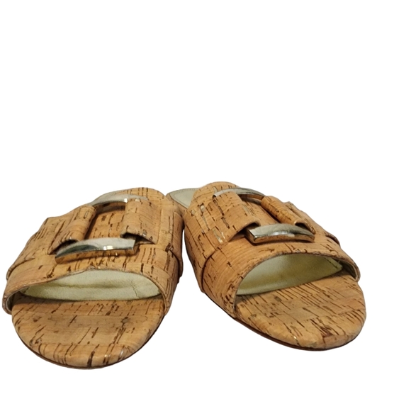 EUC Donald Pliner Falta Cork Leather Buckle Slides Sandals - Picture 4 of 10